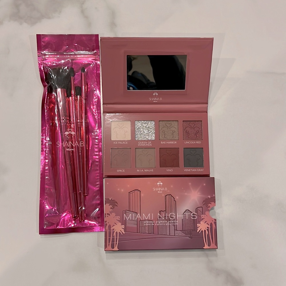 SHAINA B MIAMI Miami Nights Pressed Pigment Eyeshadow Palette 8 Pan & brushes